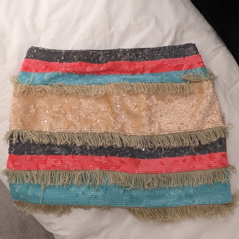 Colourful sequined mini skirt with tassels from Zara